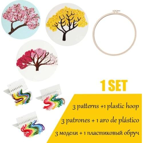 3 pieces/set DIY Flower Embroidery Kit with Hoop Starter Kit Plant Pattern printed Cross Stitch Needlework Art Handmade Craft