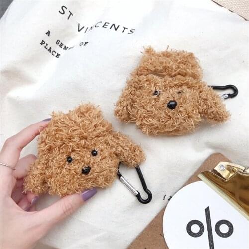 3D Plush Teddy Earphone Protective Cover For Air-Pods 1/2 Case Knitted Anti-lost Skin Case For Apple Airpods Charging Case