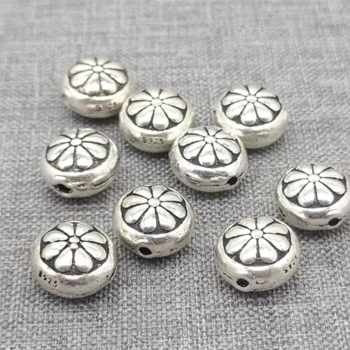 4pcs of 925 Sterling Silver Daisy Flower Beads 2-Sided for Bracelet Necklace