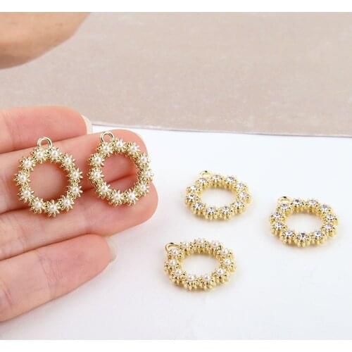 6pcs Creative Rhinestone Earrings Women pearl earrings ladies vintage jewelry hollow flower ring pendant sweet DIY accessories