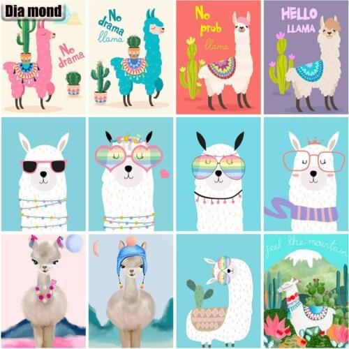 5D DIY Diamond Embroidery Alpaca Cactus Full Square Diamond Painting Cartoon Animal Mosaic Cross Stitch Handmade Home Decor