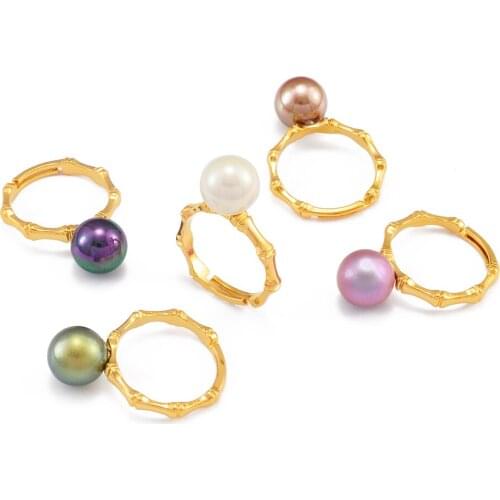 Anniyo Hawaiian Bamboo Pearl Ring for Women Girls Resizable Ring Birthday Wedding Party Gift,Guam African Luxury Jewelry #243006