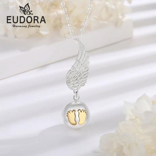 Eudora 20mm Baby Footprint Mexican Bola Harmony Chime Ball elegant Pregnancy Pendant Necklace for Women Fashion Jewelry gift