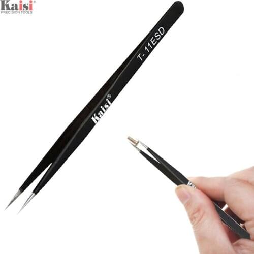 Black Anti-static High Precision Tweezers with Straight Head for Electronics Factory / Chemical Industry