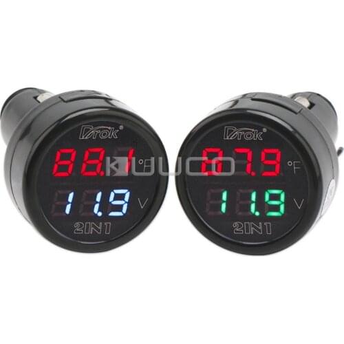 10 PCS/LOT 2in1 Digital Voltmeter Thermometer DC 12V 24V Voltage Temperature Monitor Panel Meter Dual-display Digital Meter