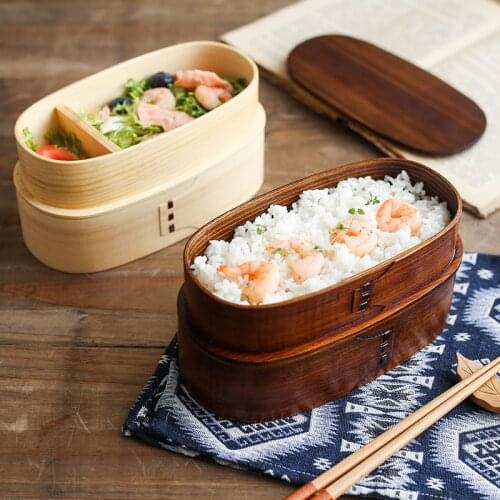 Japanese Style Wooden Lunch Box Double Layer Division Bento Box Portable Leakproof Bento Lunch Boxes Container Home Supplies
