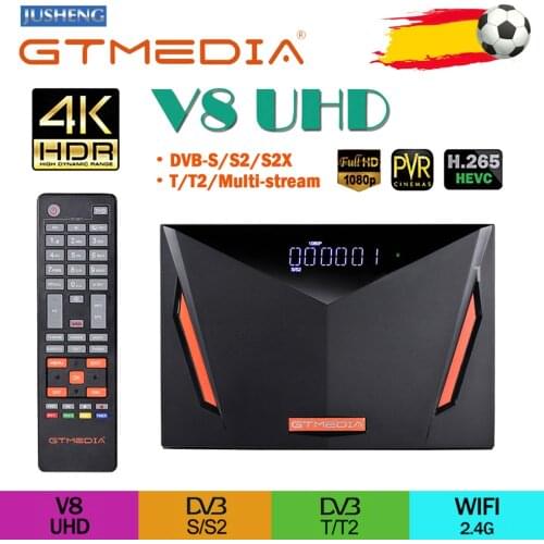 DVB S2 GTmedia V8 UHD Satellite receiver Built in wifi support T2-MI H.265 4K DVB-S/S2/S2X+T/T2/Cable/ATSC-C/ISDBT receptor