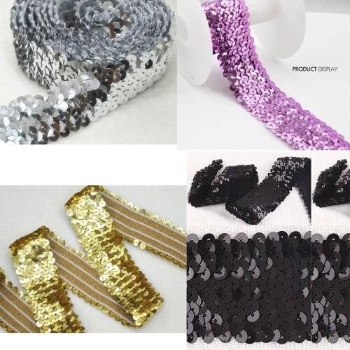 Elastic Stretch Sequin Trim 3.5CM 4 Row Craft Gold Trim Sewing Supplies Lace Ribbon Trimming 20yard/ T120A