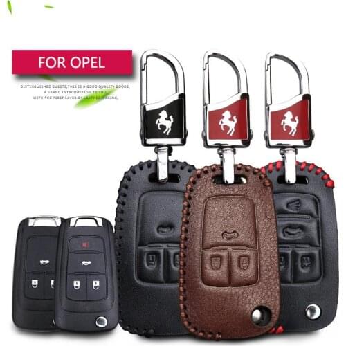 Hot Sale Genuine Leather Car Key Cover Case For Opel Astra G H J Mokka Insignia Vectra Meriva Corsa Zafira With Horse Key Chain