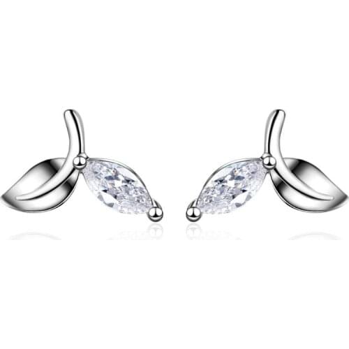 Exquisite Sweet Zircon Little Leaf Stud Earrings For Women Trend Creative Party Gift Jewelry SAE386
