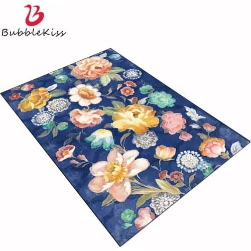 Bubble Kiss Rugs And Carpets For Living Room Rural Style Blue Flower Pattern Carpet Comfortable Bedroom Decor Girls Room Carpet