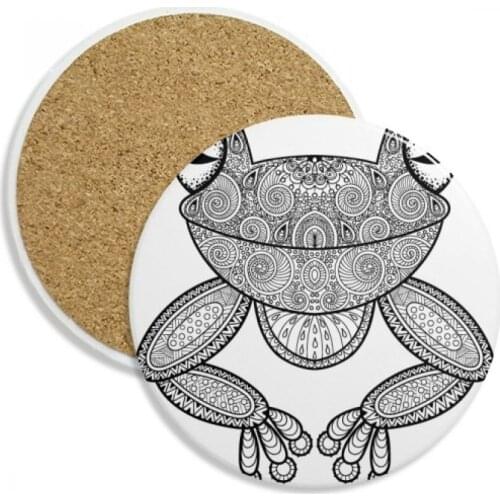 Paint Small Frog Green Ceramic Coaster Cup Mug Holder Absorbent Stone for Drinks 2pcs Gift