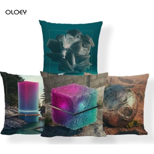 Coffee Cactus Rhombus Polyester Square Pillowcase, Mountain Building Cartoon Pillowcase, Family Bedroom, Hotel Car Decoration