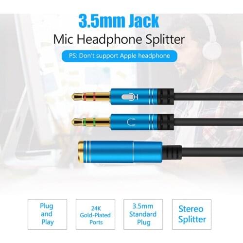 Hot Headphone Splitter for Computer 3.5mm Female to 2 Dual 3.5mm Male Mic AUX Audio Y Splitter Cable Cord Headset to PC Adapter