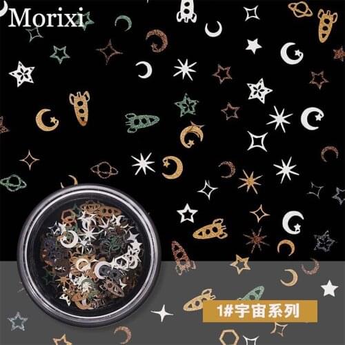 1 box nail art sequins Industrial style metal sheet moon star Geometric letters modern maidens designed hollow nail flakes BZ118