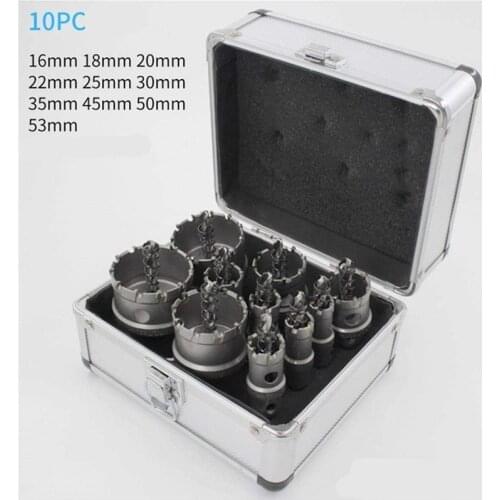 Free Shipping 10pcs/Set 16-53mm TCT Hole Saw Drill Bit sets Alloy Carbide Cobalt Steel Cutter Stainless Steel Plate Iron Metal