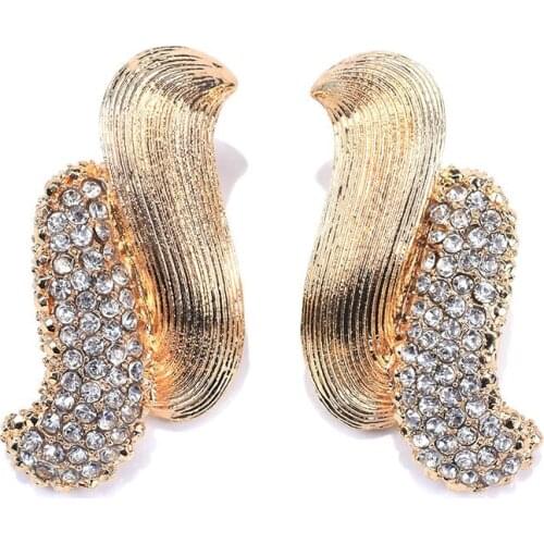 New ZA Rhinestone Women Earring Vintage Golden Metal Big Statement Dangle Drop Earrings Charm-Jewelry Accessories Wholesale