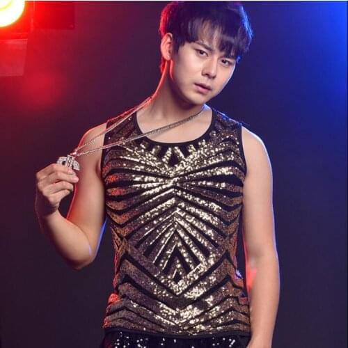 Original colete masculino men vest Gold Sequins clothing mens vests tirantes hombre personalized singer stage street star style