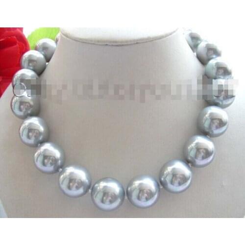 Natural 16mm Gray Round Sea Shell Pearl Necklace! Factory Wholesale price 18inch real Women Fine for lady jewelry