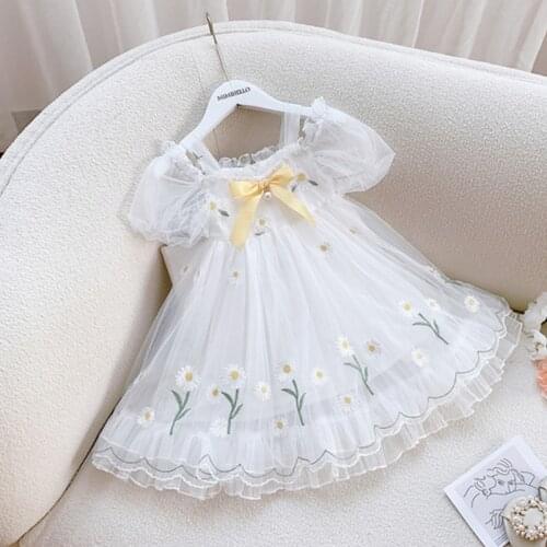Summer Girls Dress Toddler Pearls Flowers Embroidery Princess Party Tutu Dress for Kids Clothes Birthday Wedding Ball Gown 4-12Y