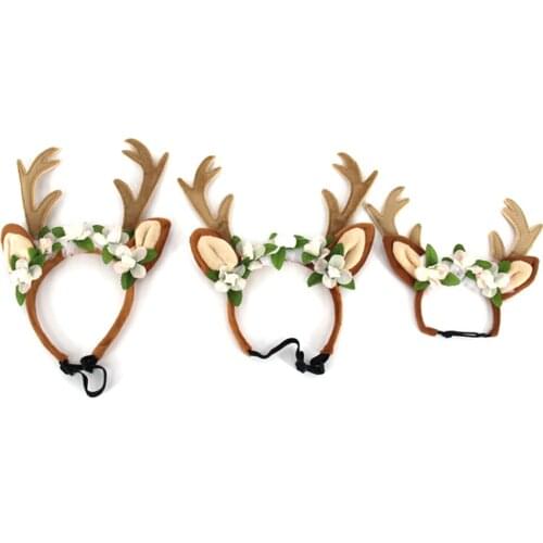 Christmas Reindeer Cat Hat Short Plush 3 Size S/M/L for Cats Dogs Pets Accessories Holiday Dress Up Headress Festival Gift Decor