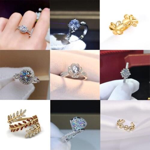 Crystal Copper Ring Series! Flower Leaf Heart Crystal Open Rings for Women Engagement Wedding Adjustable Jewelry Whole Sale