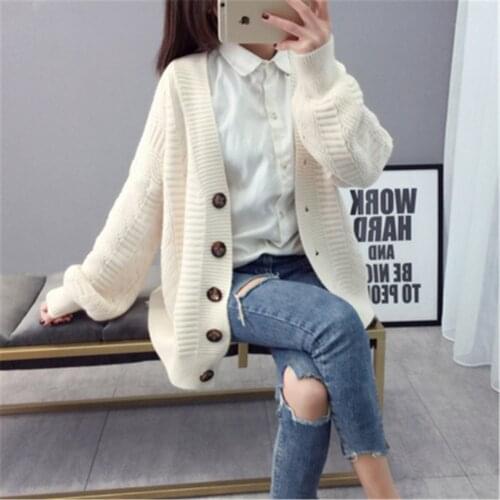 Sweater Cardigan Jacket Women Loose Korean Fashion 2021 Spring Autumn Long Sleeve Knitted Pull Top Hot Sueters De Mujer PZ3864