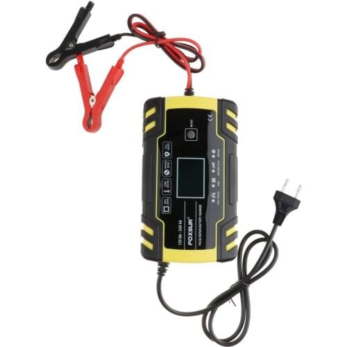 Smart Car Battery Charger 24V 4A Pulse Repair Emergency Automatic Charging Lead Acid Batteries with Cable Clamps LCD Display EU