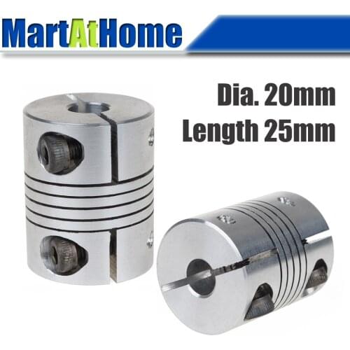 Pack of 2 Aluminium Flexible Shaft Coupler Motor Coupling Connector Dia. 20mm Length 25mm for 3D Printer, CNC Router Machine
