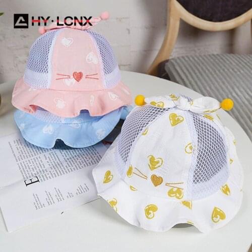 Spring Autumn Baby Cotton Breathable Mesh Fashion Embroidery Sun Bucket Hat Children Outdoor Leisure Cute Fisherman Hat