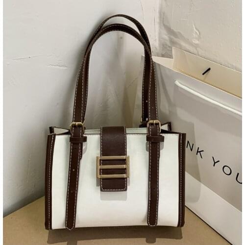 Womens Shoulder Bag Large Capacity Square Hasp Contrast Colors Vintage Leather Handbags Wholesale 2021 New Fashion Female Bags