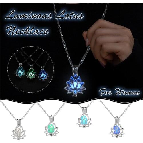 Womens Jewelry On The Neck Chain Pendant Necklace Yoga Lotus Flower Glowing Luminous Stone Necklaces For Women Collar mujer