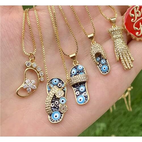 10Pcs New designs cz micro enamel flip flop Slippercharm necklace, High quality multi designs gold necklace jewelry for woman