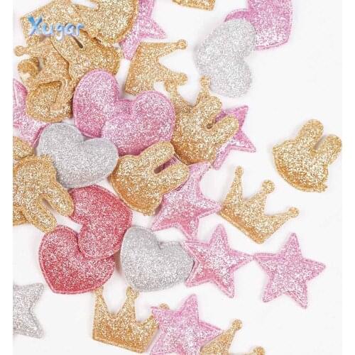 100pcs Mixed Glitter Appliques Heart Star Crown Rabbit Single Side Patches DIY Headware Accessories Patches Scrapbooking Sticker