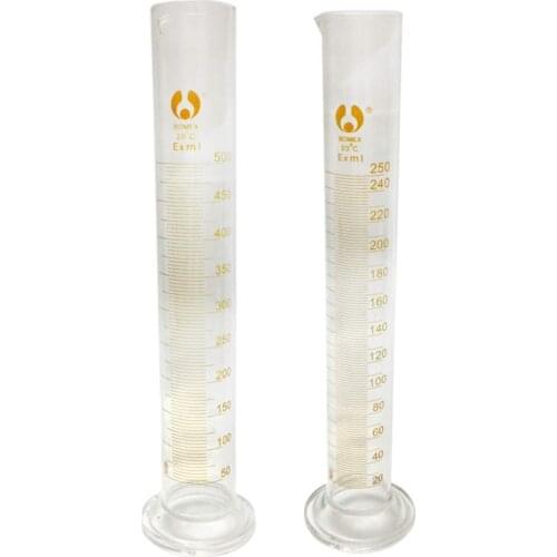 2 Pieces 250ml / 500ml Graduated Glass Measuring Cylinder Chemistry Experiment Equipment Professional Laboratory Supplies