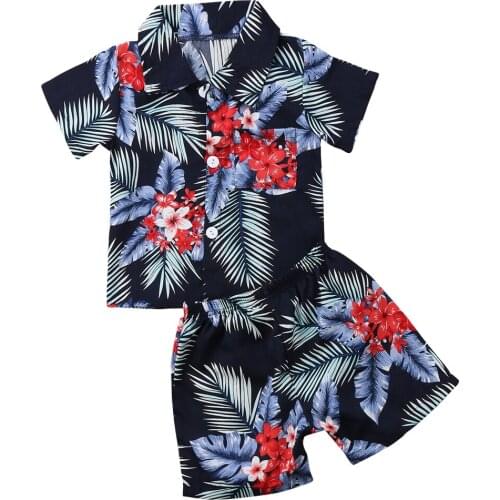 Beach clothes 2pcs Toddler Infant Kid Baby Boys Floral Print T-shirt Tops+Pants Summer Outfits Clothes Set Size 2-6T