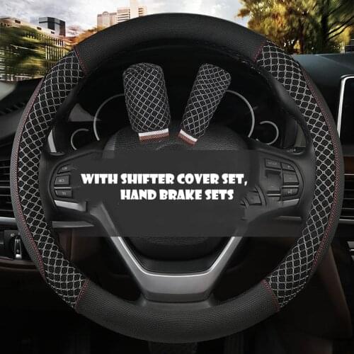3D Mesh Ice silk Car Steering Wheel Cover Set Sport Leather Auto Steering-Wheels Case Interior Accessories 3PCS Gear Covers