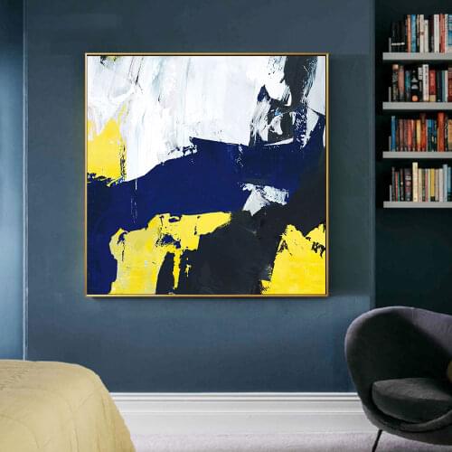 Abstract Blue Yellow Black White Painting On Canvas Wall Art Picture Prints And Posters For Living Room Home Decor