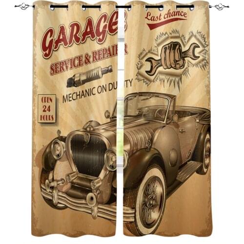 Alphabet Car Machinery Vintage Car Retro Windows Curtains Living Room Bedroom Kitchen Curtains Children Drapes Window Treatments