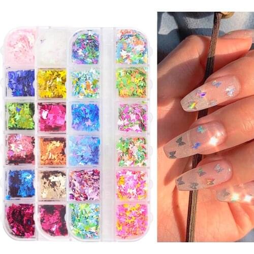 1.12oz/box Colorful Holographic Sequin Glitter for Nail Butterfly & Round Design Shiny Slice Nail Decoration Sequin Flake #PH9