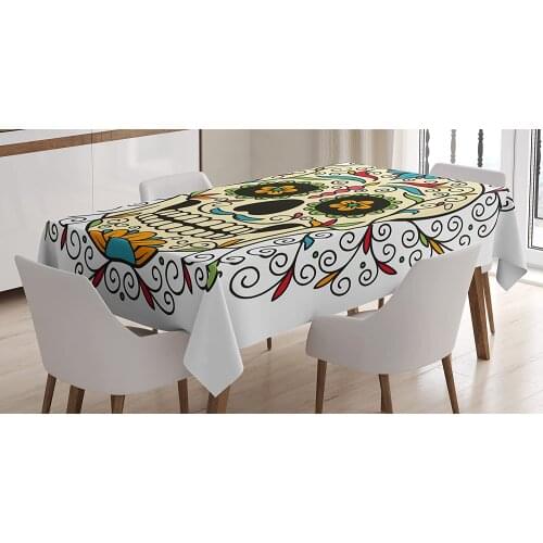 Skull Catrina Calavera Featured Ornaments Macabre Remember The Dead Theme Dining Room Kitchen Custom Table Cover