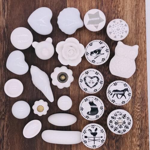 Pure White Ceramic Cabinet Knobs and Handles Cartoon Rose Moon Round Kitchen Closet Dresser Drawer Knobs Jelwery Wood Box Pulls