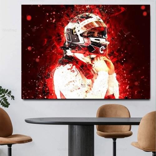 F1 Racing Driver Colorful Print Drawing Poster, Ayrton Senna Legend F1 Charles Lecterc Canvas Painting, Living Room And Bedroom