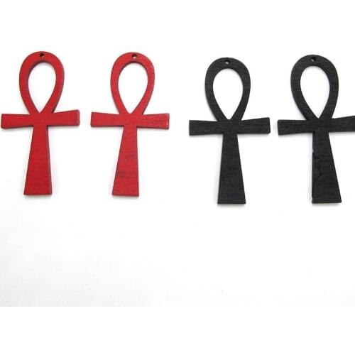 6pairs/lot 6cm Ankh Wooden Earrings red and black color mixed