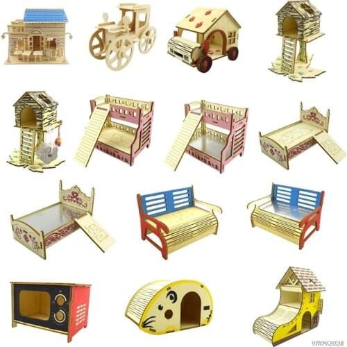 Pet Rat Hamster Villa Nest Sleeping Bed House Case Climbing Ladder Mini Hideout Wooden Slide DIY Assemble Hut M25 21 Wholesales