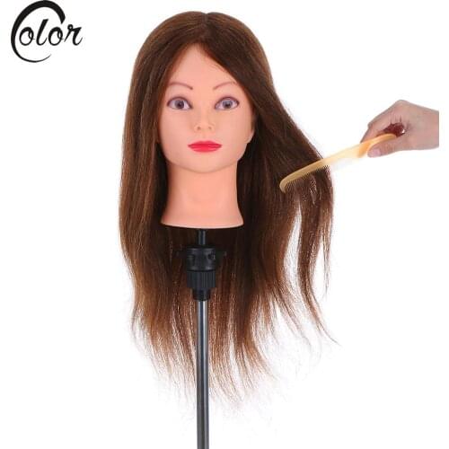 24" Real Human Hair Hairdressing Training Head + Clamp Salon Hair Cutting Braiding Practice Dummy Head Women Mannequin Head Tool