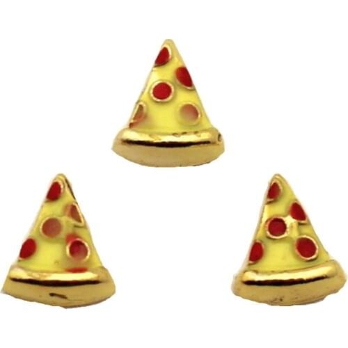 Hot Sale 10pcs/lot Pizza 3D Double Metal Floating Charms living glass floating memory locket charms jewelry