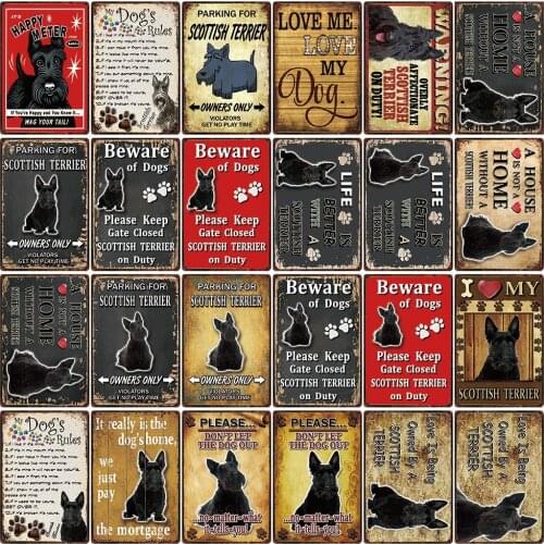 [ Kelly66 ] Pets Warning Dogs Rules Life Better Scottish Terrier Metal Sign Home Decor Bar Wall Art Painting 20*30 CM Size DG-35