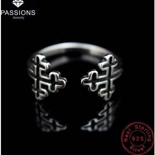 New Antique 925 Sterling Silver Cross Triangle Adjustable Rings Personality Design Vintage Style Punk Rings Women Jewelry Gift