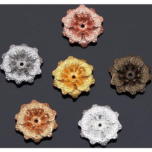 Mibrow New 20pcs/lot 6 Colors 14X5mm Copper 3 Layers Flower Bead Caps for DIY Jewelry Making Filigree Loose Spacer Flower Caps